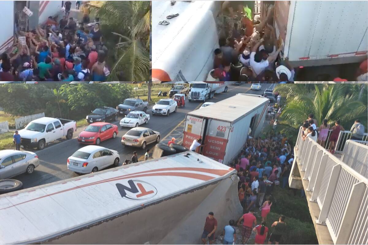 VIDEO: Rapiña de cerveza en Tabasco por volcadura de trailer