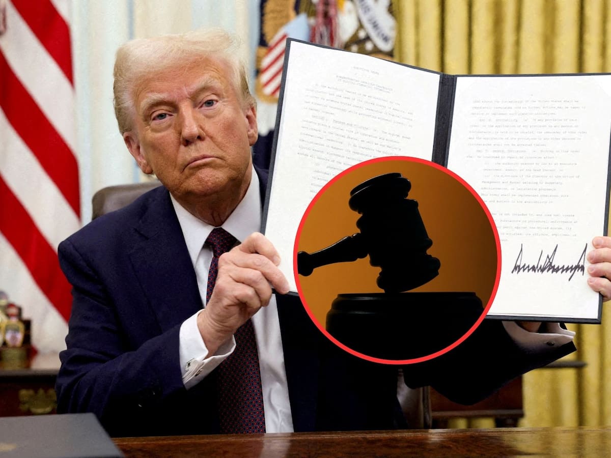 Trump es demandado por aranceles ante tribunal de comercio en EEUU. | Crédito: REUTERS/Canva