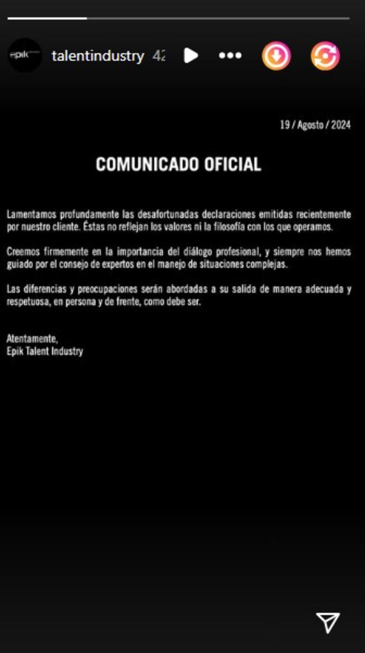 Declaración oficial de 'epik Talent'