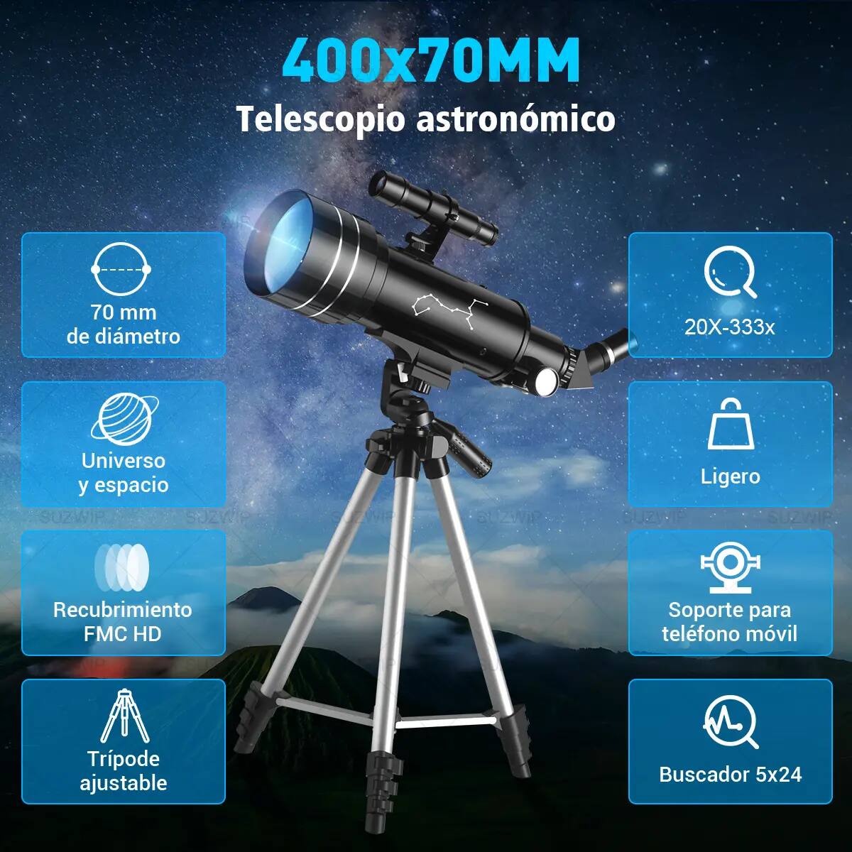 Telescopio astronómico refractor SUZWIP modelo f40070 | Mercado Libre