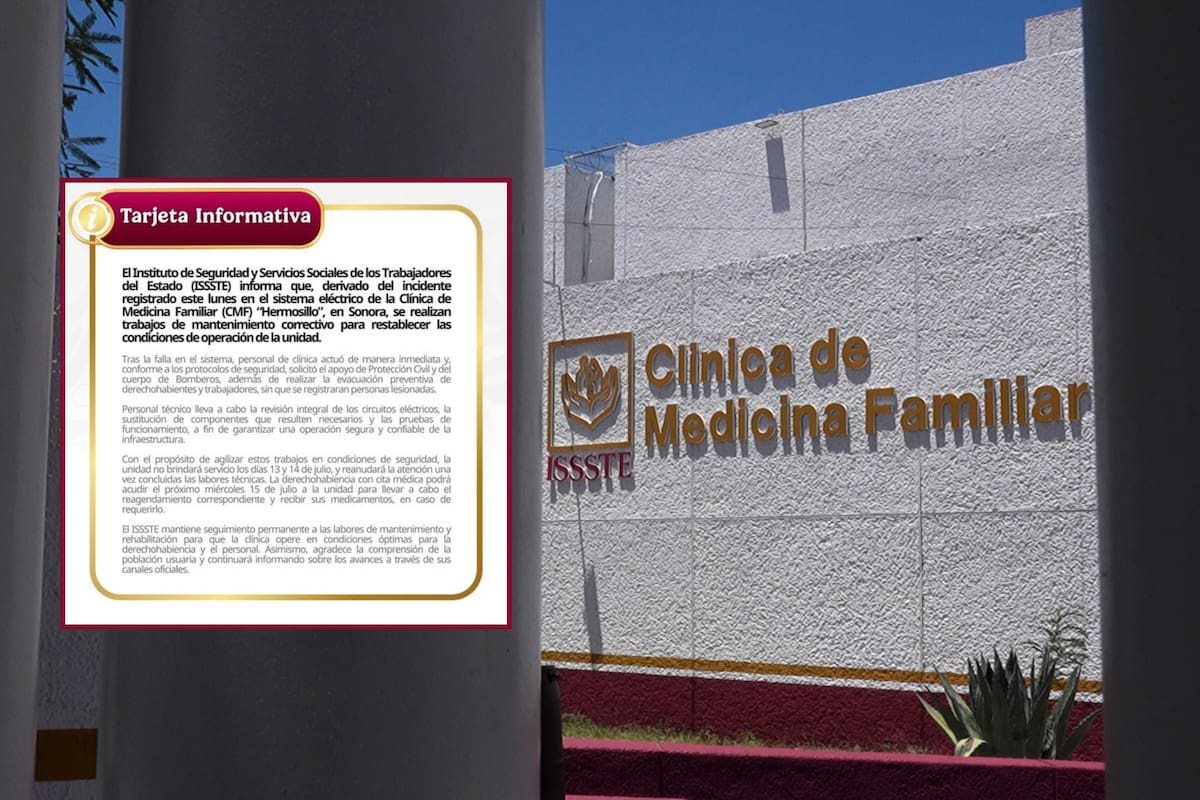 ISSSTE suspende servicio en clínica de Hermosillo tras falla eléctrica; explica cuándo atenderá citas y medicamentos
