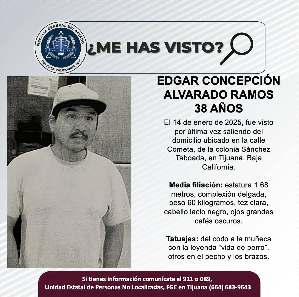 Edgar Concepción Alvarado Ramos fue visto por última vez el 14 de enero de 2025.