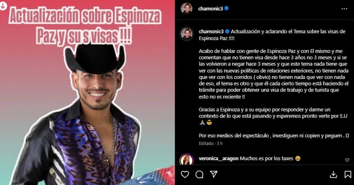 Espinoza Paz aclara el estado de su visa / Instagram @chamonic3