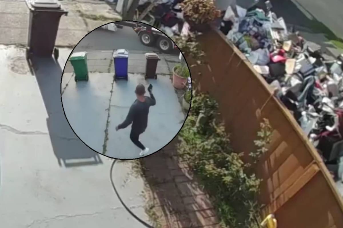 Empresa de renta de contenedor de basura arroja bolsas, muebles, escombros y otros desechos sobre la entrada y el jardín delantero luego que el cliente no pagara el servicio