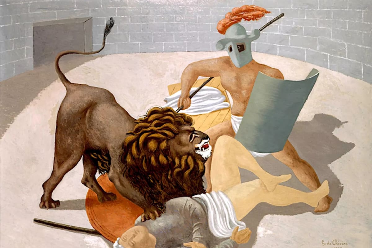 Gladiadores y león: Un análisis de la obra de Giorgio de Chirico y su contexto histórico