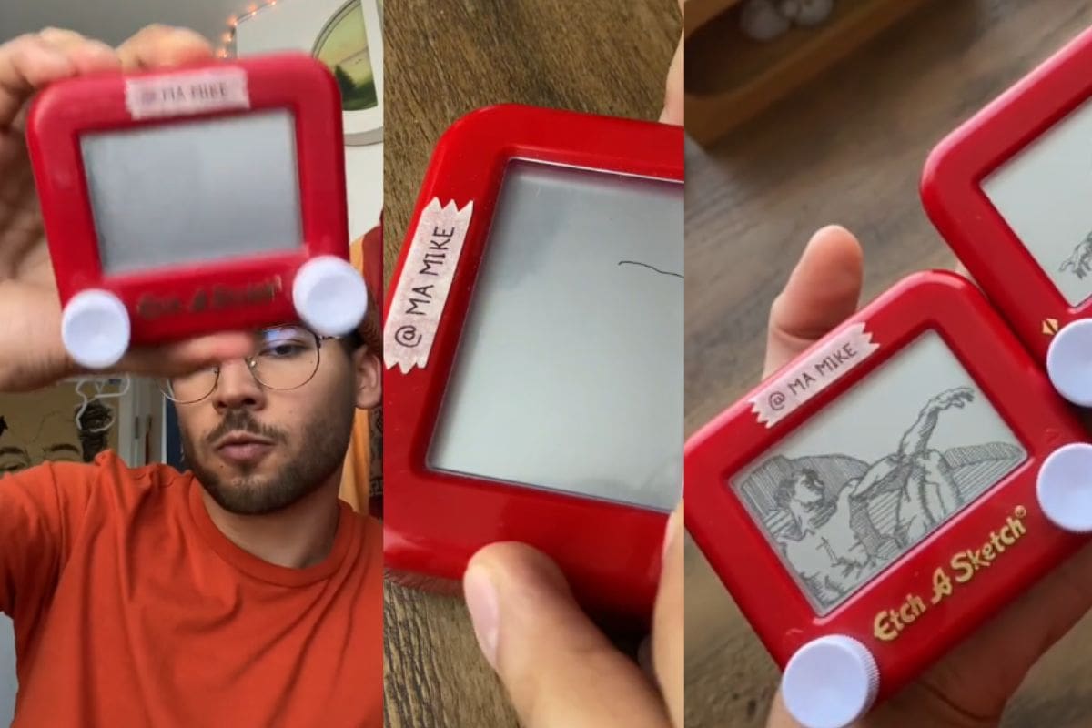 Tiktoker dibuja “la creación de Adán” con una pantalla mágica