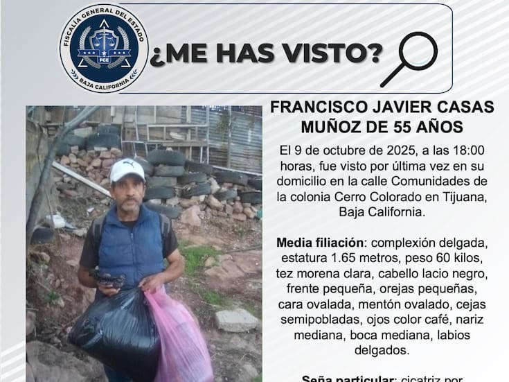 Se busca a Francisco Javier Casas Muñoz de 55 años de edad.