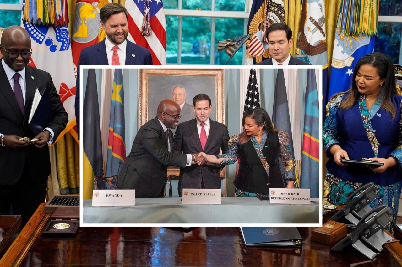 Ministros de Relaciones Exteriores de Ruanda y la República Democrática del Congo firman acuerdo de paz en Washington. | Crédito: EFE
