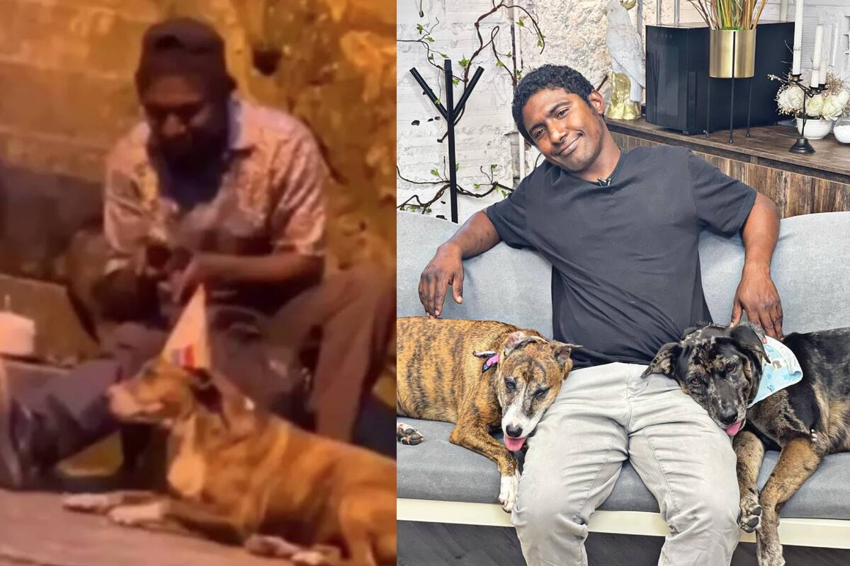Hombre sin hogar que se viralizó celebrando el cumpleaños de sus perritos ya tiene casa junto a ellos
