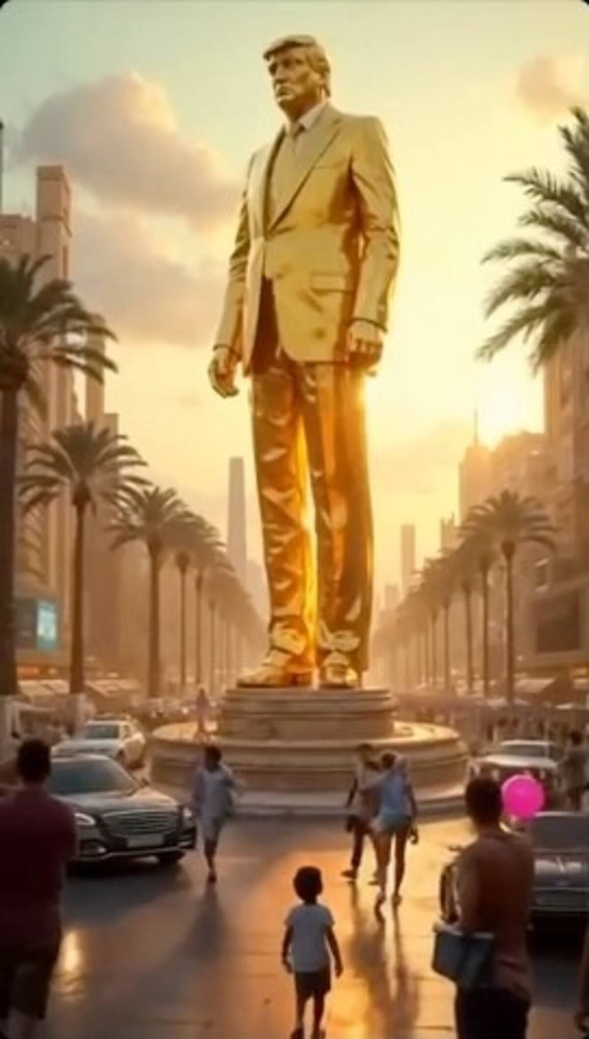 La estatua gigante de oro que aparece en el video de "Trump Gaza". | Crédito: Truth Social @realDonaldTrump