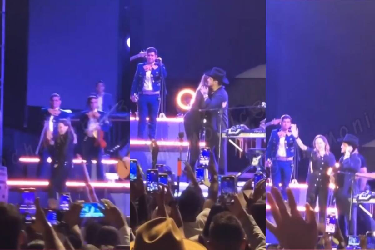 Belinda sube al escenario con Christian Nodal y público le pide que cante "El baile del sapito"