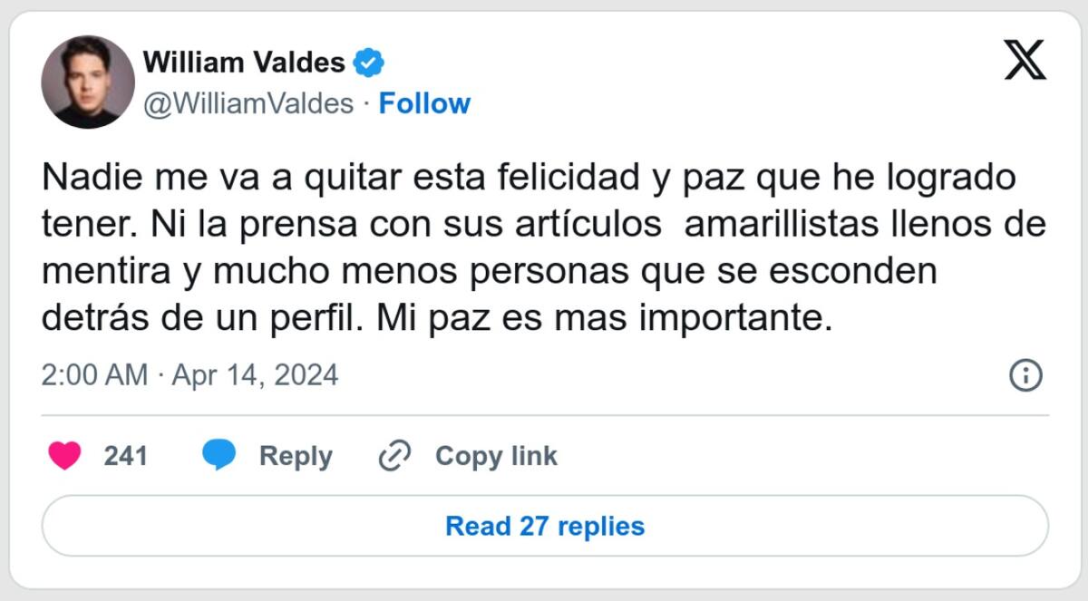 Tweet de William Valdés.