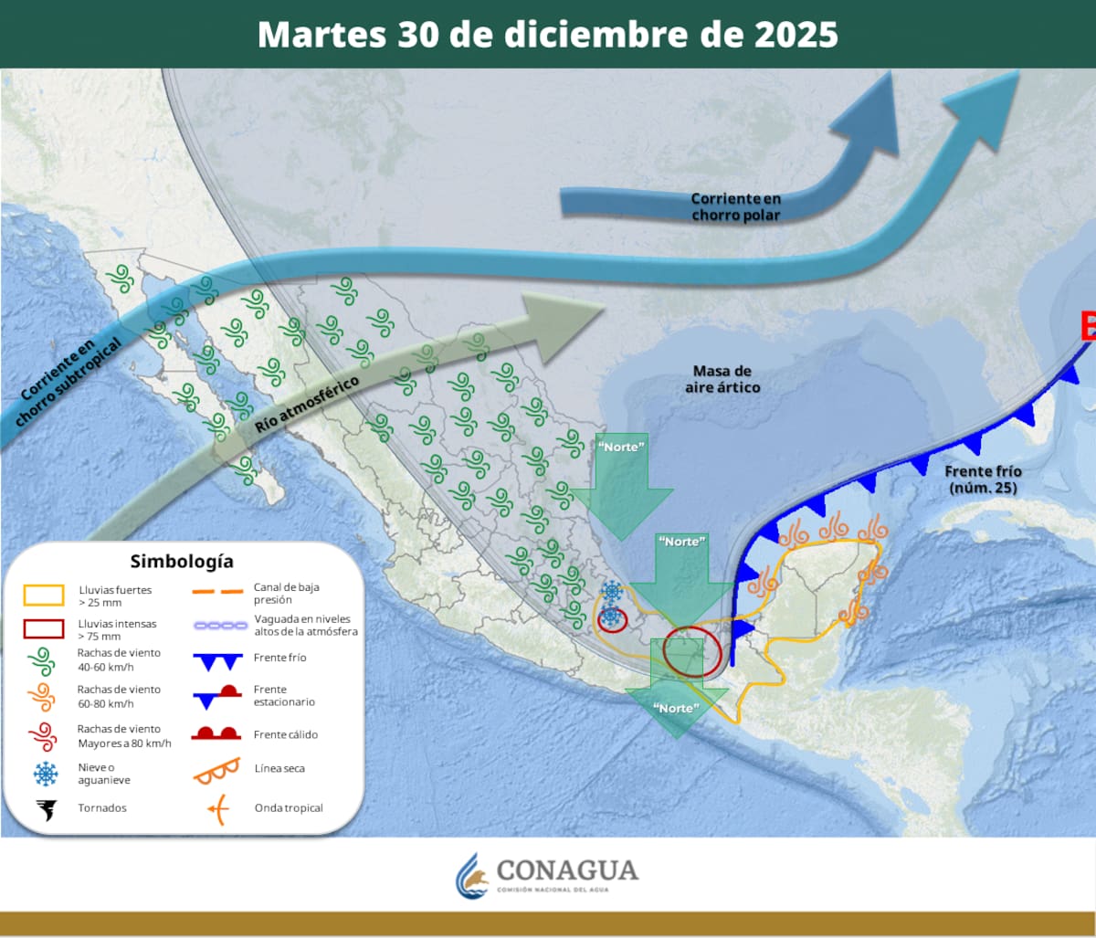 Prónosticos del lunes y martes. (Foto: SMN/Conagua)