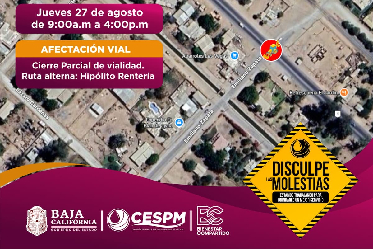 Suspenderán agua y cerrarán parcialmente una vialidad este jueves en el ejido Plan de Ayala