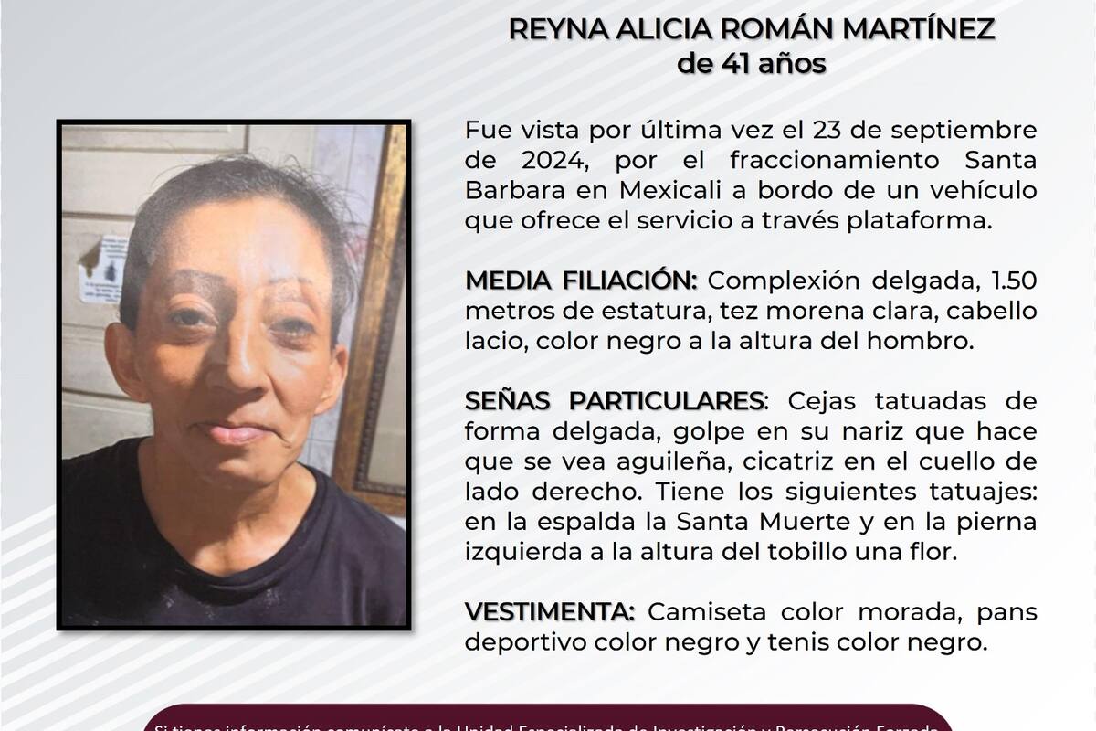 Se solicita ayuda para localizar a Reyna Alicia Román Martínez