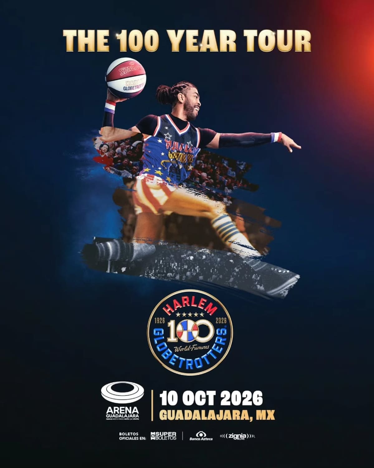 Los Harlem Globetrotters regresan a México para el The 100 Year Tour". La cita es en la Arena Guadalajara el 10 de octubre del 2026. (Foto: @arenagdlmx)