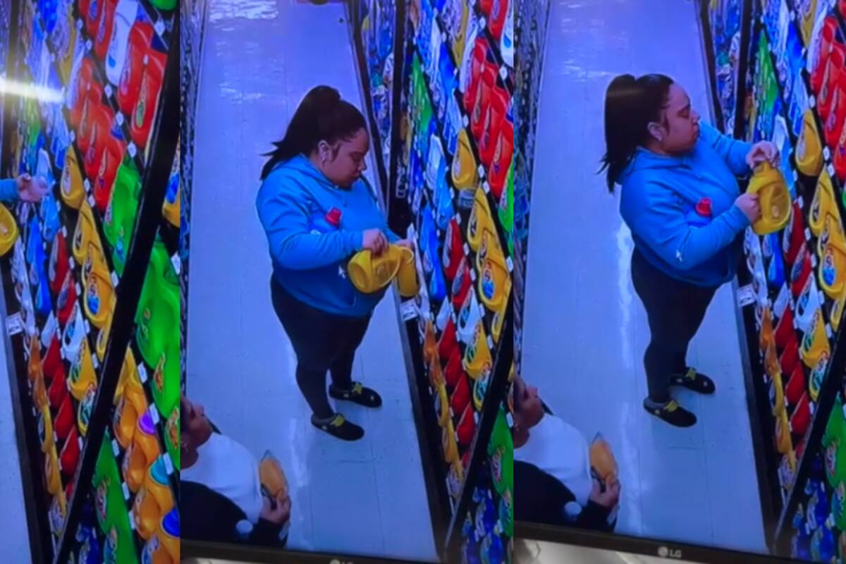 VIRAL: para llevarse más producto, esta mujer abre dos envases de detergente para llenar uno hasta el tope y llevárselo