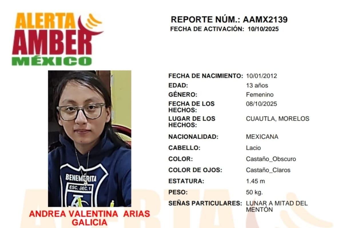Activan Alerta Amber por Andrea Valentina Arias Galicia de 13 años