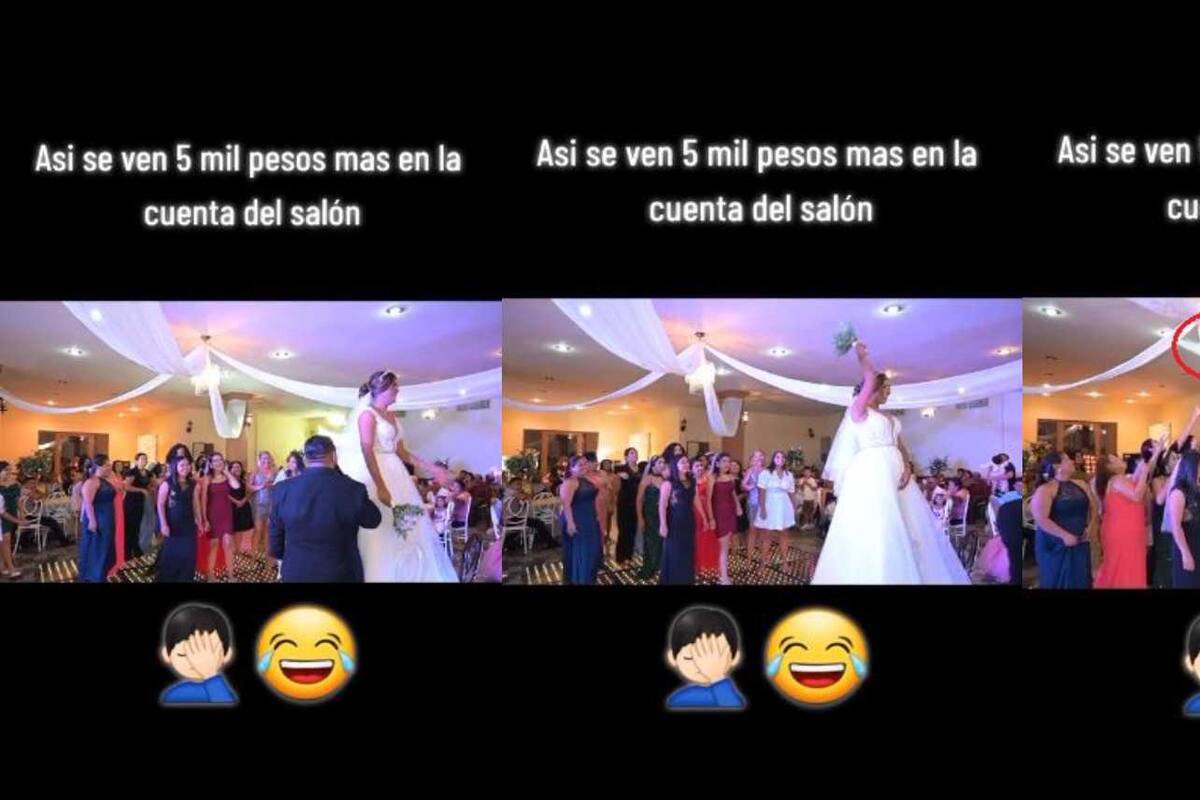 VIDEO: Mujer lanza ramo a sus invitadas y rompe el candelabro del salón
