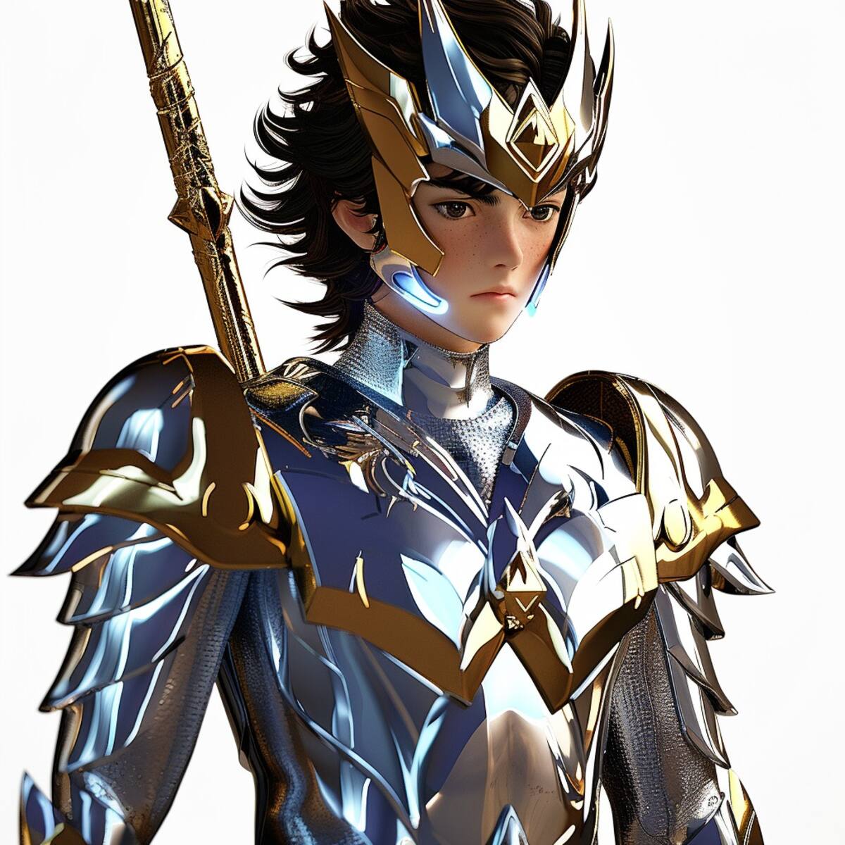 Explorando la estética de Argol de Perseo según la inteligencia artificial: músculos proporcionados y armadura resplandeciente.