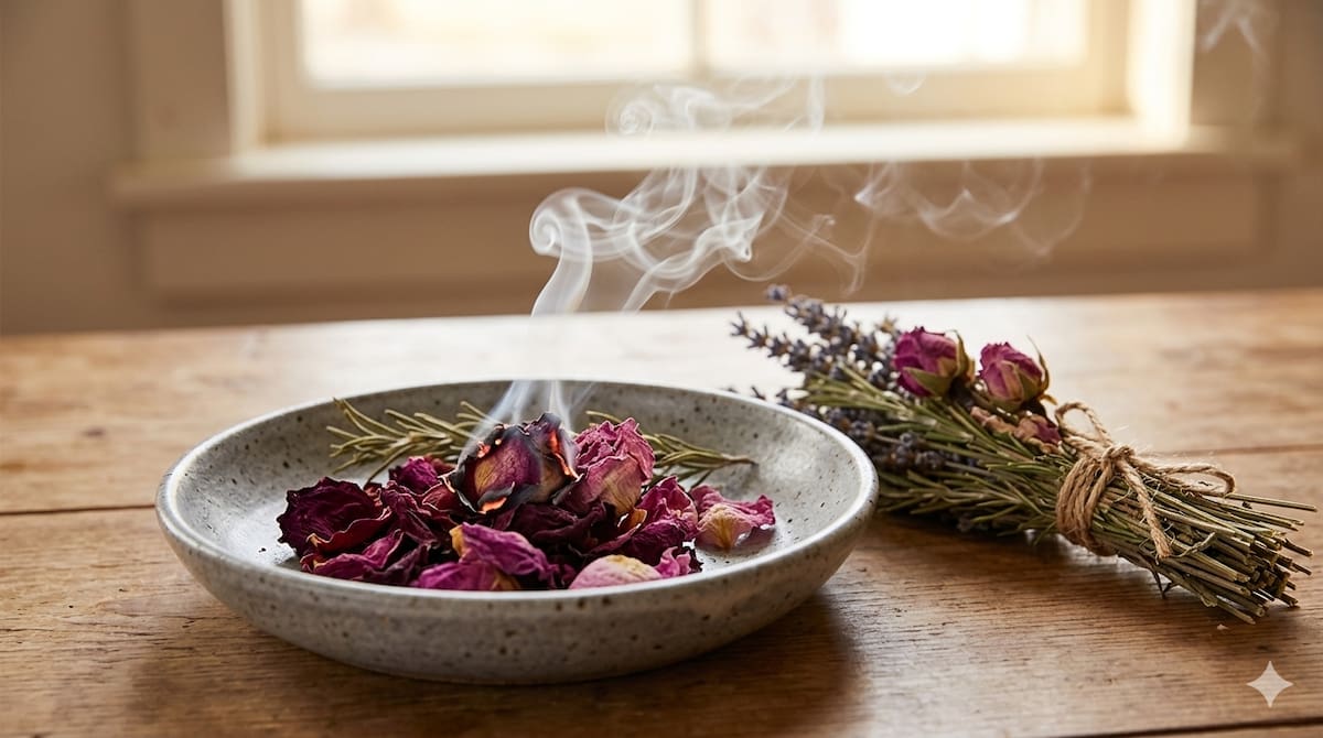 Al colocar los pétalos sobre una base de cerámica y dejar que se consuman lentamente, liberarás un aroma natural capaz de reducir el estrés y purificar tus espacios sin químicos sintéticos.