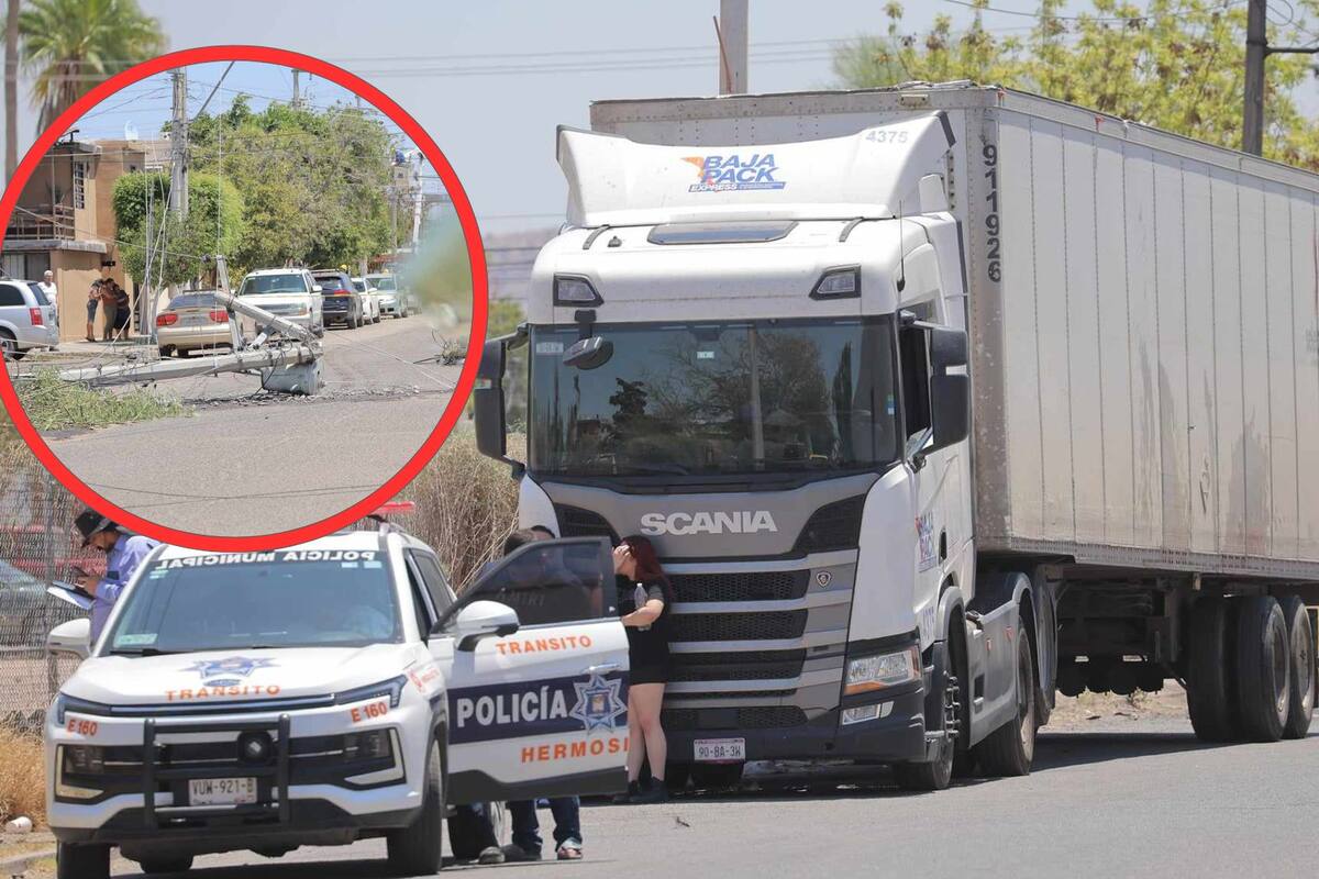 Conductor de tráiler derriba ocho postes de energía y telefonía en colonia Sahuaro Indeco
