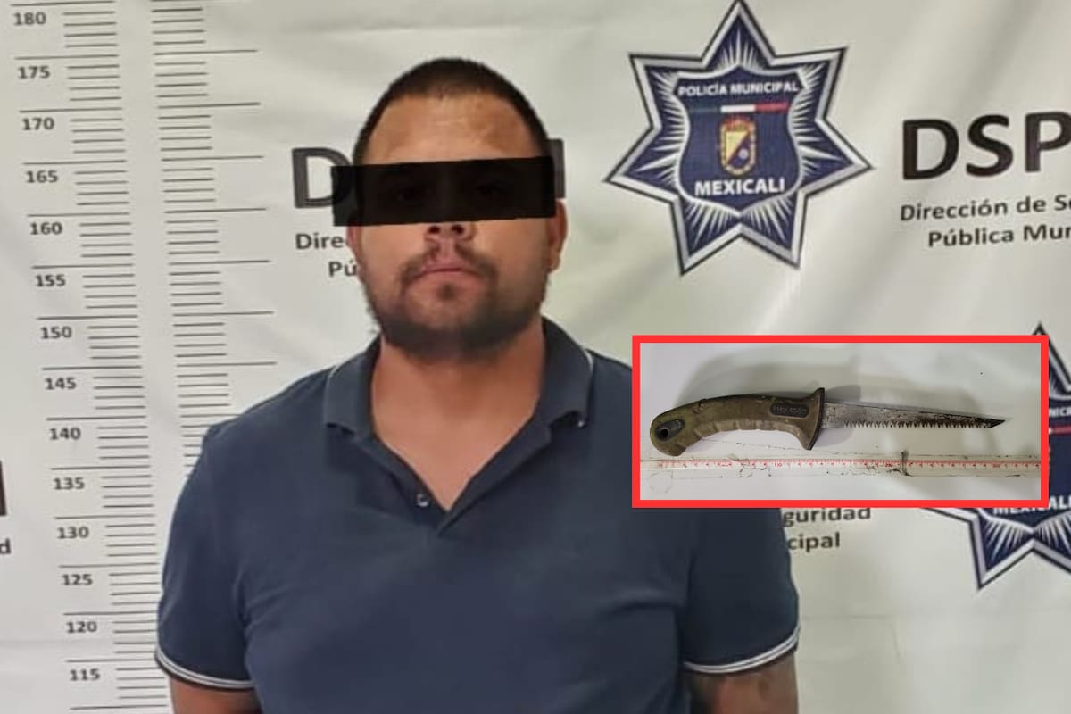 Lo detienen por no respetar un alto y le encuentran cuchillo en Valle de Puebla
