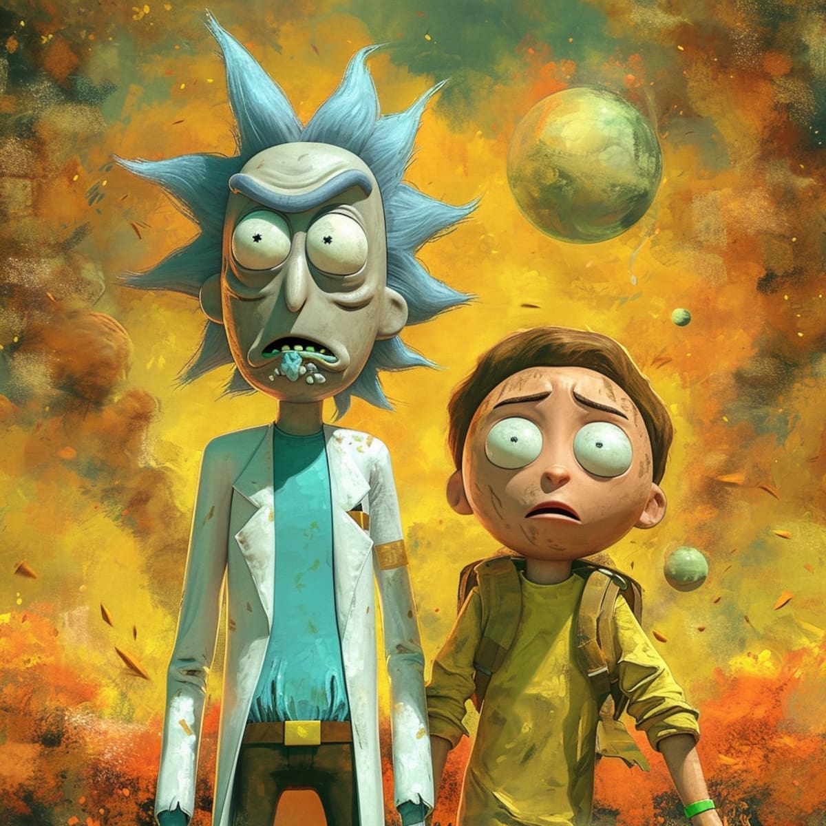 Descubre a Rick en sus pantalones color café y playera azul aqua, una recreación asombrosa gracias a la inteligencia artificial.