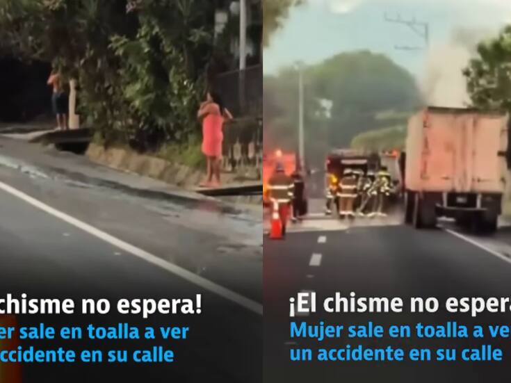 Mujer sale de su casa envuelta en una toalla para no perderse el chisme y se vuelve viral