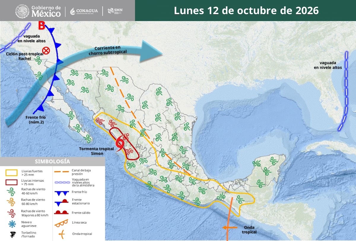 Pronóstico del clima para el lunes 12 de octubre. | Crédito: SMN