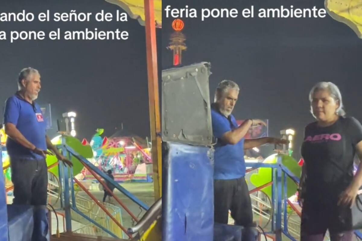 Captan al encargado de un juego mecánico en la feria bailando mientras la gente baja la atracción
