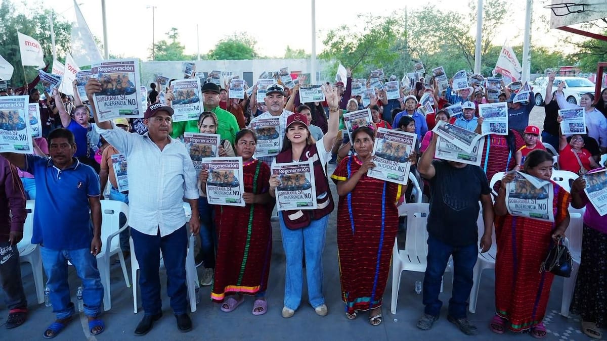 Célida López encabezó una asamblea informativa con habitantes y la comunidad Triqui en el Poblado Miguel Alemán, Sonora, para fortalecer la organización en el proceso interno de Morena.