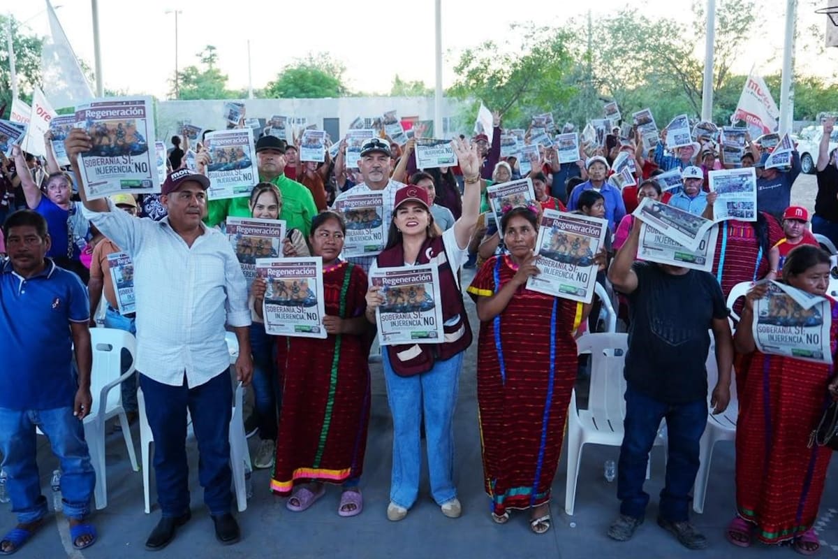 Célida López encabeza asamblea con habitantes de Miguel Alemán