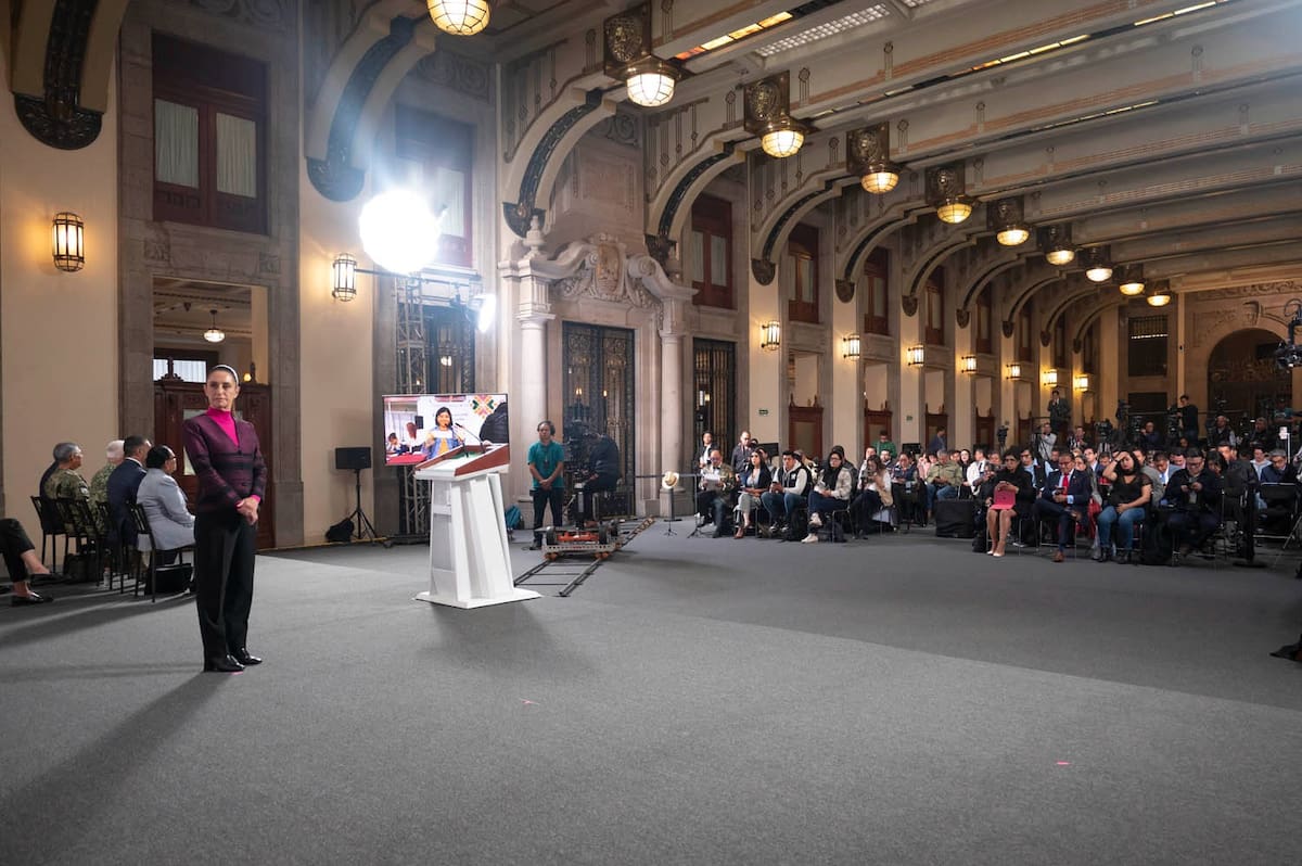 La presidenta Claudia Sheinbaum Pardo en su 'Conferencia del Pueblo' del 22 de julio del 2025. | Crédito: Presidencia