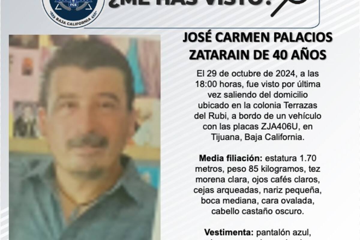 Se busca a José Carmen Palacios Zatarain de 40 años de edad