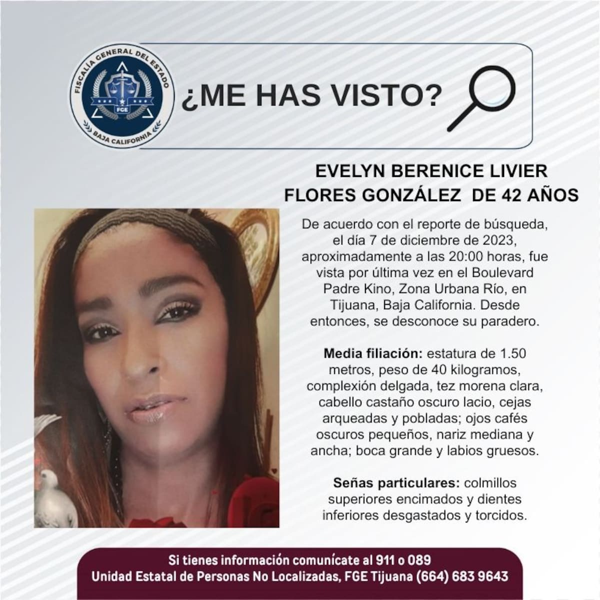 Fue vista por última vez el 7 de diciembre de 2023.