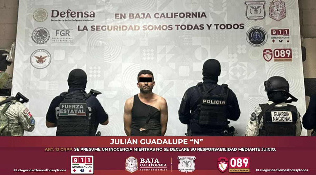 En un camino de terracería entre los ejidos Oaxaca y Ciudad Guadalupe Victoria, fue detenido Julián Guadalupe “N”, originario de Sinaloa, tras chocar al intentar escapar l Foto: Cortesía