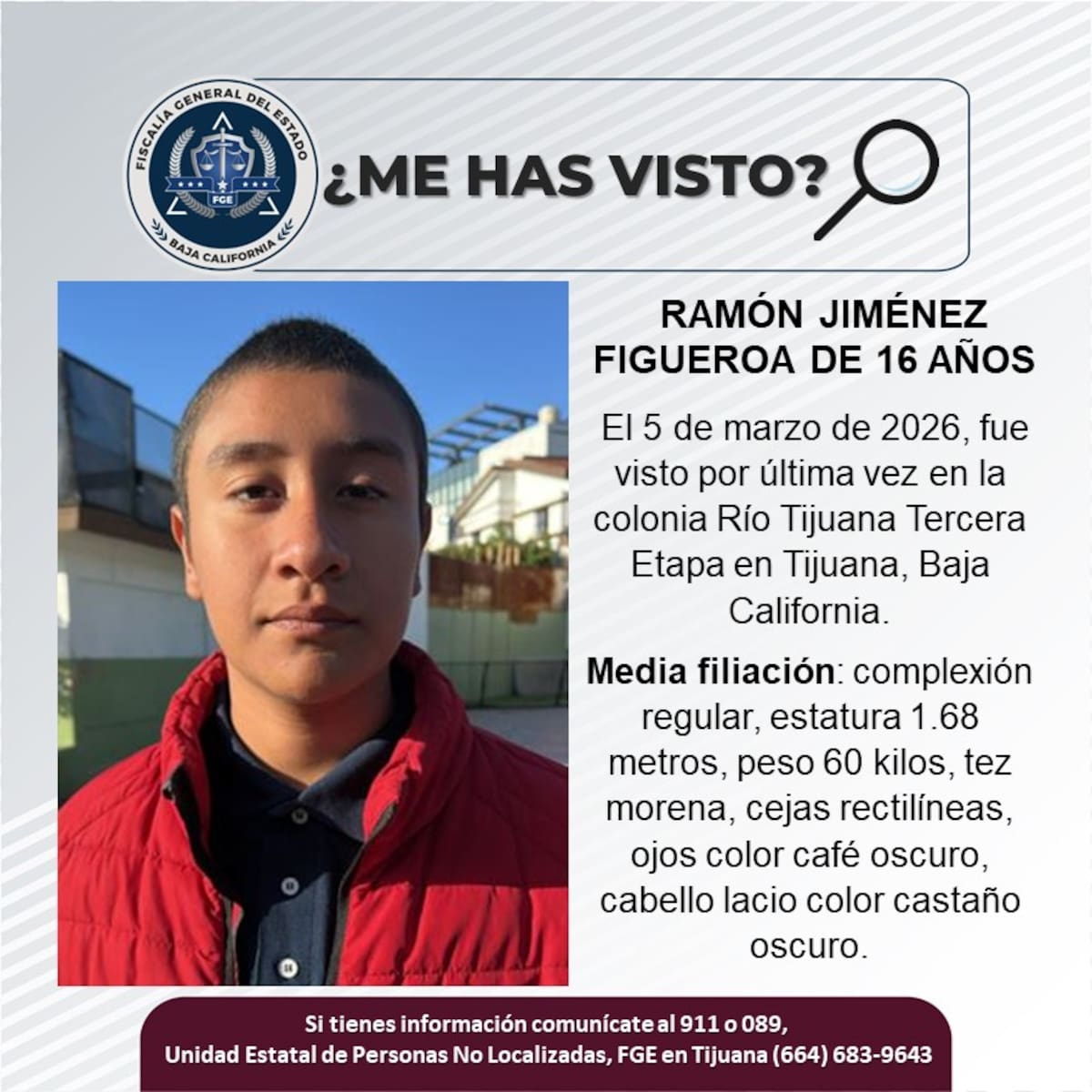 Fue visto por última vez el 5 de marzo de 2026.