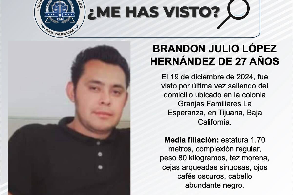 Se busca a Brandon Julio López Hernández de 27 años de edad