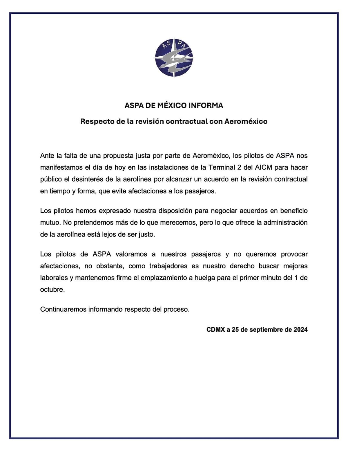 Comunicado de ASPA