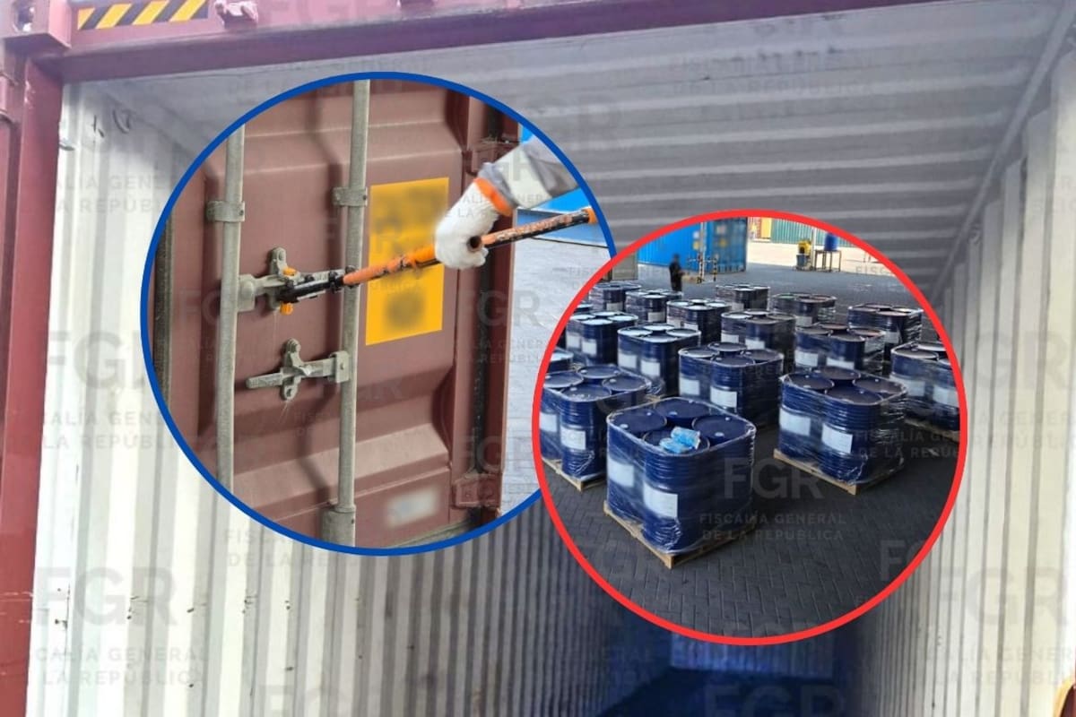 Aseguran 240 tambos con 54 mil 960 litros de alcohol bencílico en puerto de Manzanillo; el químico se usa en la fase final de producción de metanfetamina y fentanilo