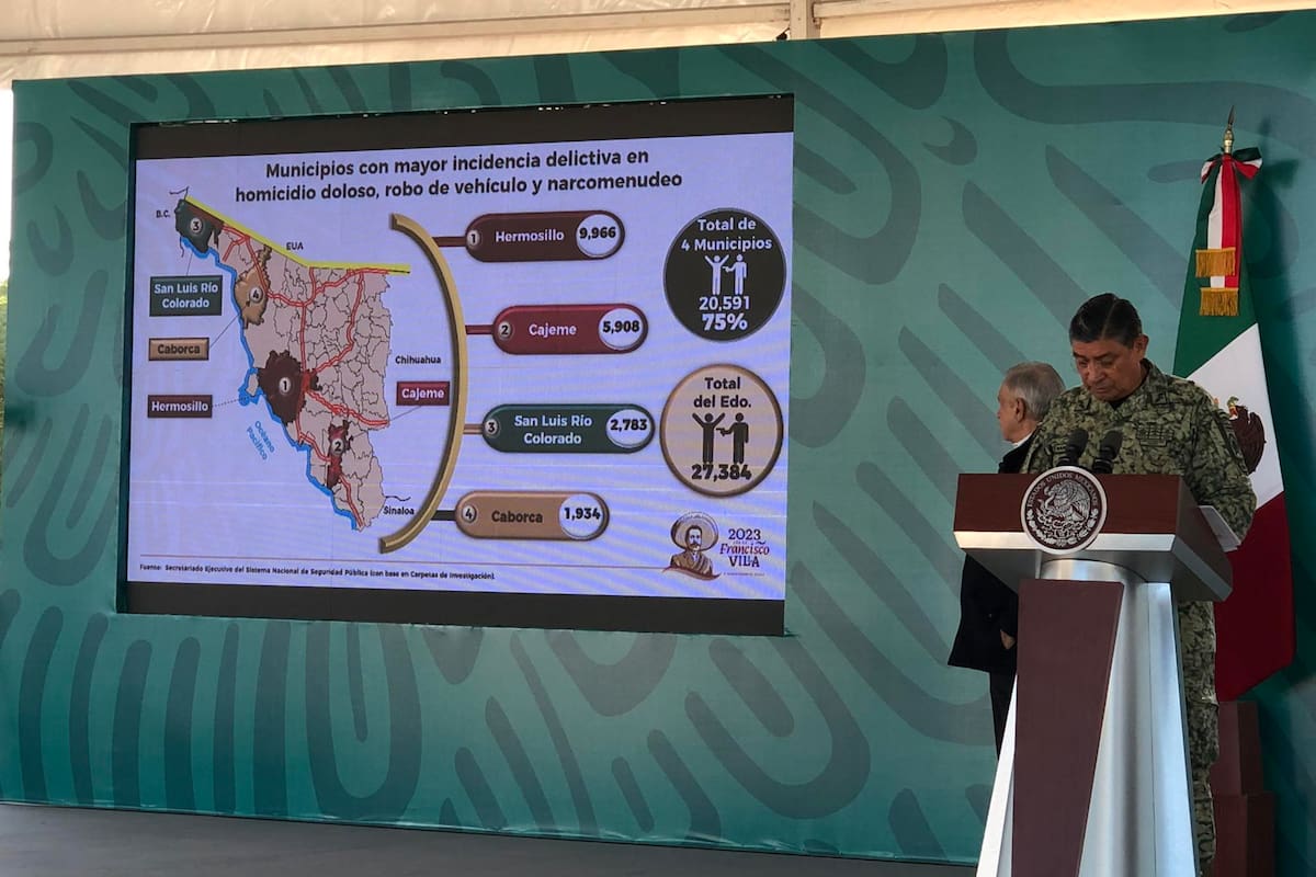 Hermosillo y Cajeme, municipios con mayor incidencia en homicidio doloso, robo de vehículo y narcomenudeo