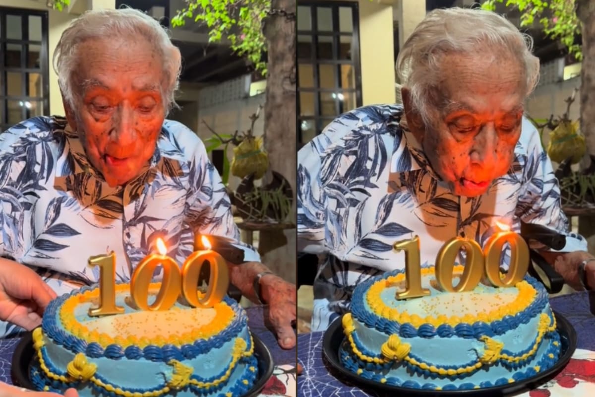 Este abuelo se gana el corazón de las redes sociales al intentar soplar las velas de su cumpleaños número 100