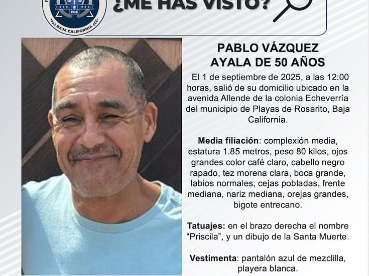 Se busca a Pablo Vázquez Ayala de 50 años