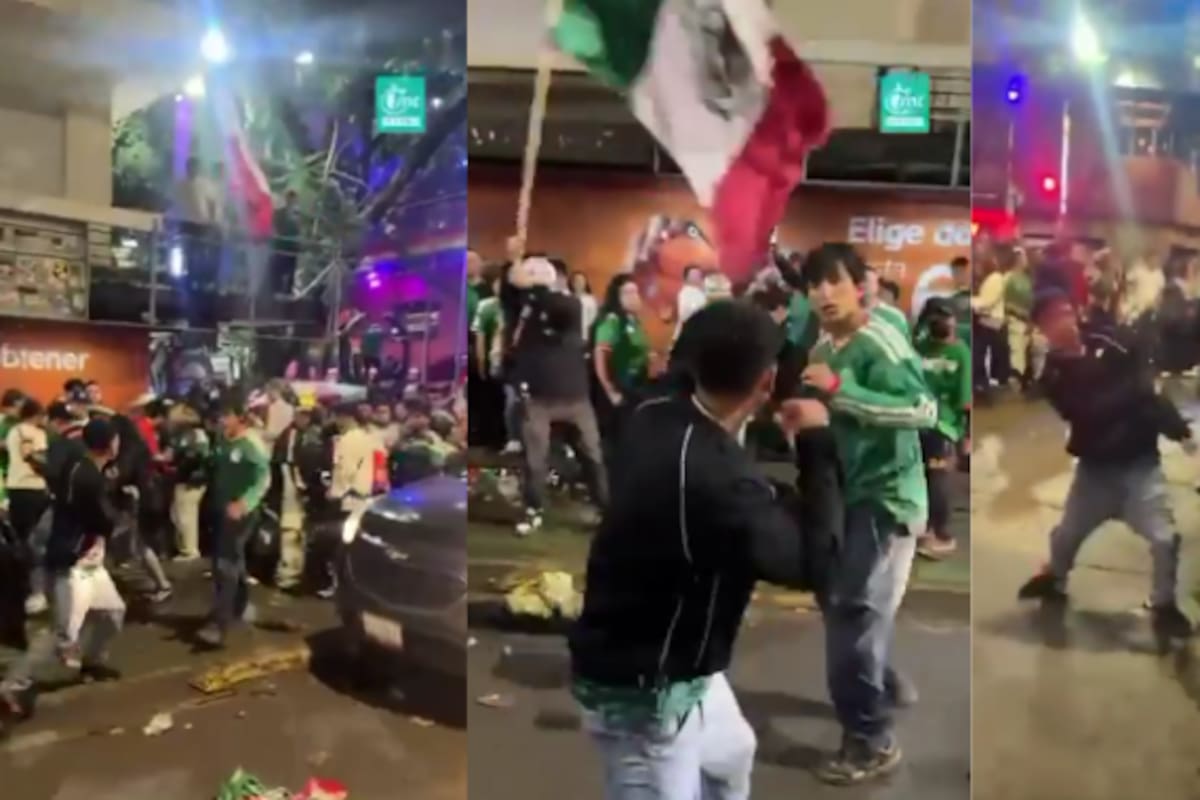 Video viral: Se agarraron a golpes y tubazos frente al Ángel tras la victoria de México contra Corea