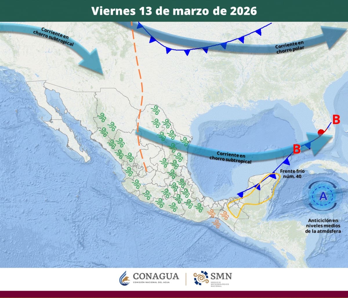 Pronóstico del clima para el viernes 13 de marzo del 2026. | Crédito: SMN