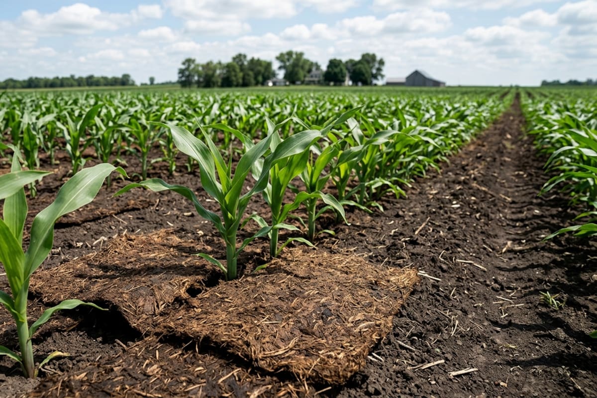Transforman estiércol de vaca en un acolchado agrícola biodegradable que permite cultivar maíz con 30% menos fertilizante al mejorar la disponibilidad de nutrientes y la actividad microbiana del suelo