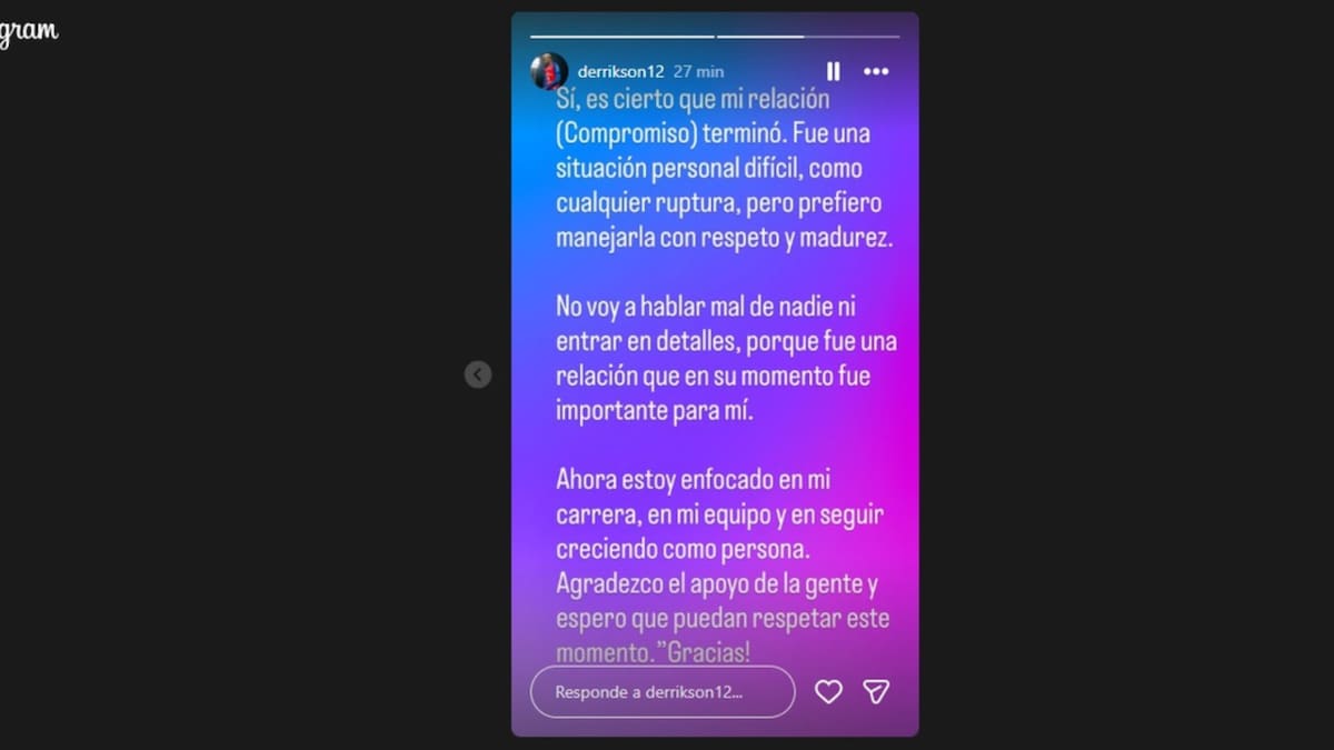Tres días después de la propuesta pública, el futbolista confirmó en Instagram el fin del compromiso y calificó la ruptura como una “situación personal difícil”. /RedesSociales