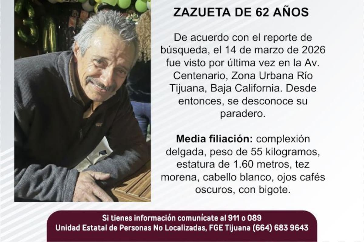 Se busca a César Alfonso Santos Zazueta de 62 años