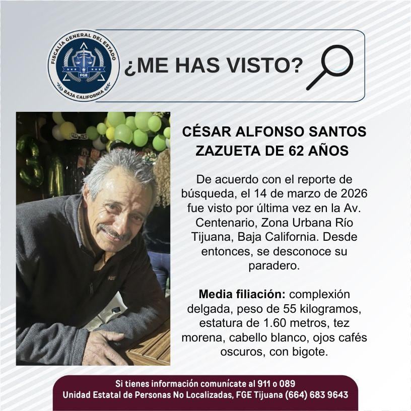 Fue visto por última vez el 14 de marzo de 2026.